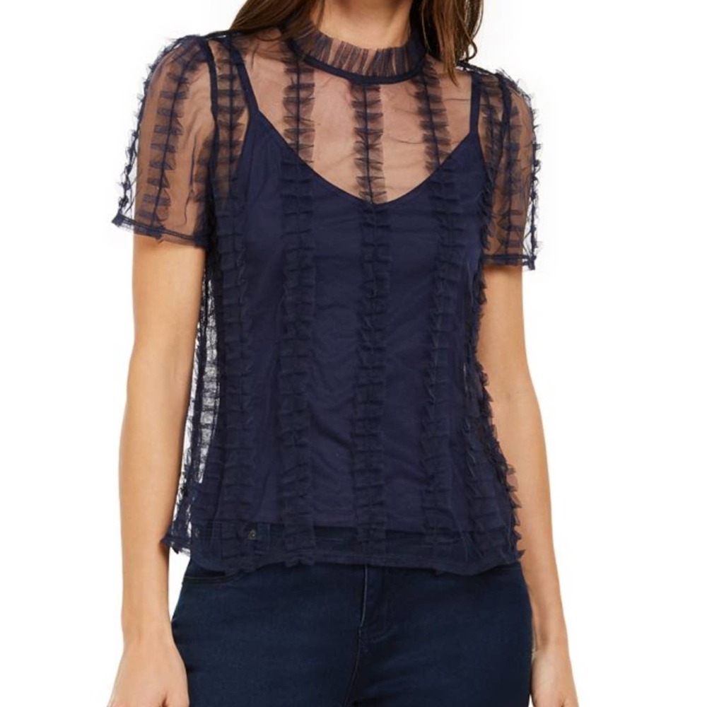 INC Mesh Ruffled Top